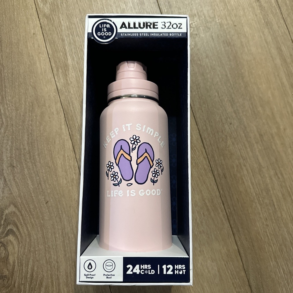 Life Is Good Allure 32oz. Stainless‎ Steel Insulated Bottle Blossom Pink NEW